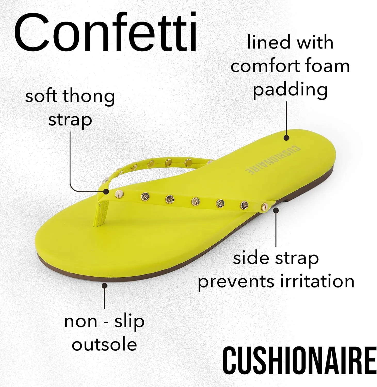 CUSHIONAIRE Confetti Womens Studded Flip Flop Sandal  Slip-On Thong with Memory Foam & Stylish Rivet Strap