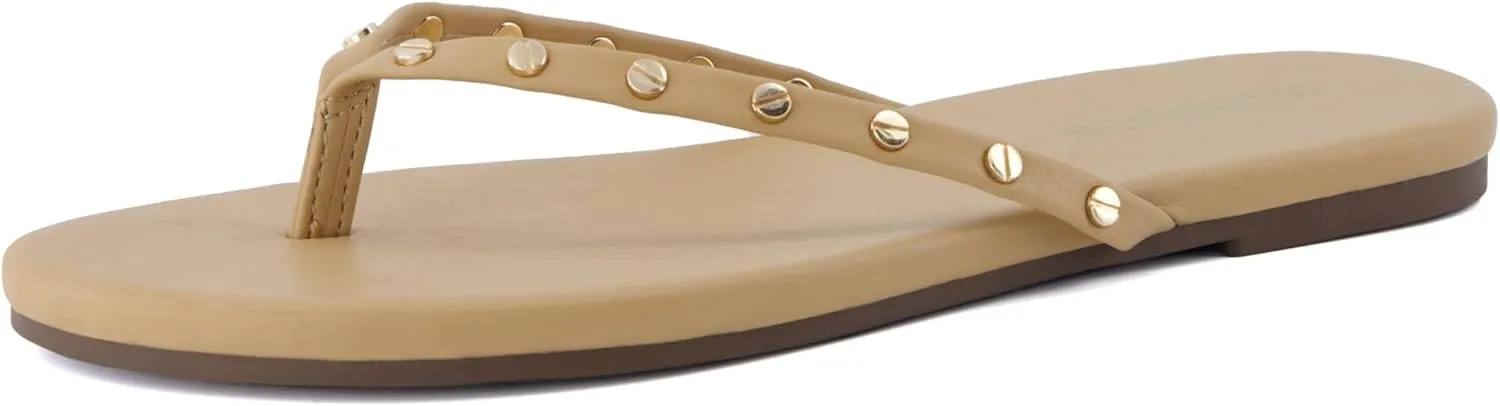 CUSHIONAIRE Confetti Womens Studded Flip Flop Sandal  Slip-On Thong with Memory Foam & Stylish Rivet Strap