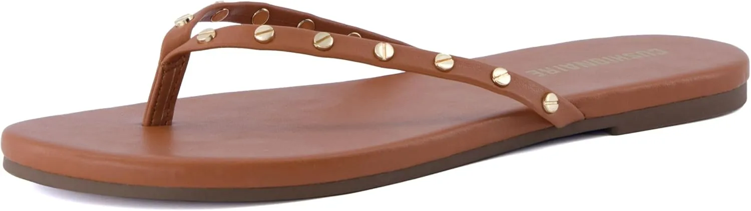CUSHIONAIRE Confetti Womens Studded Flip Flop Sandal  Slip-On Thong with Memory Foam & Stylish Rivet Strap