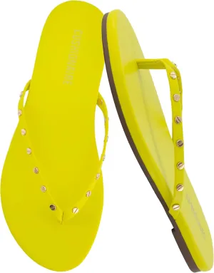 CUSHIONAIRE Confetti Womens Studded Flip Flop Sandal  Slip-On Thong with Memory Foam & Stylish Rivet Strap