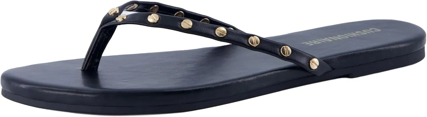 CUSHIONAIRE Confetti Womens Studded Flip Flop Sandal  Slip-On Thong with Memory Foam & Stylish Rivet Strap