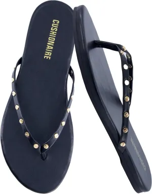 CUSHIONAIRE Confetti Womens Studded Flip Flop Sandal  Slip-On Thong with Memory Foam & Stylish Rivet Strap