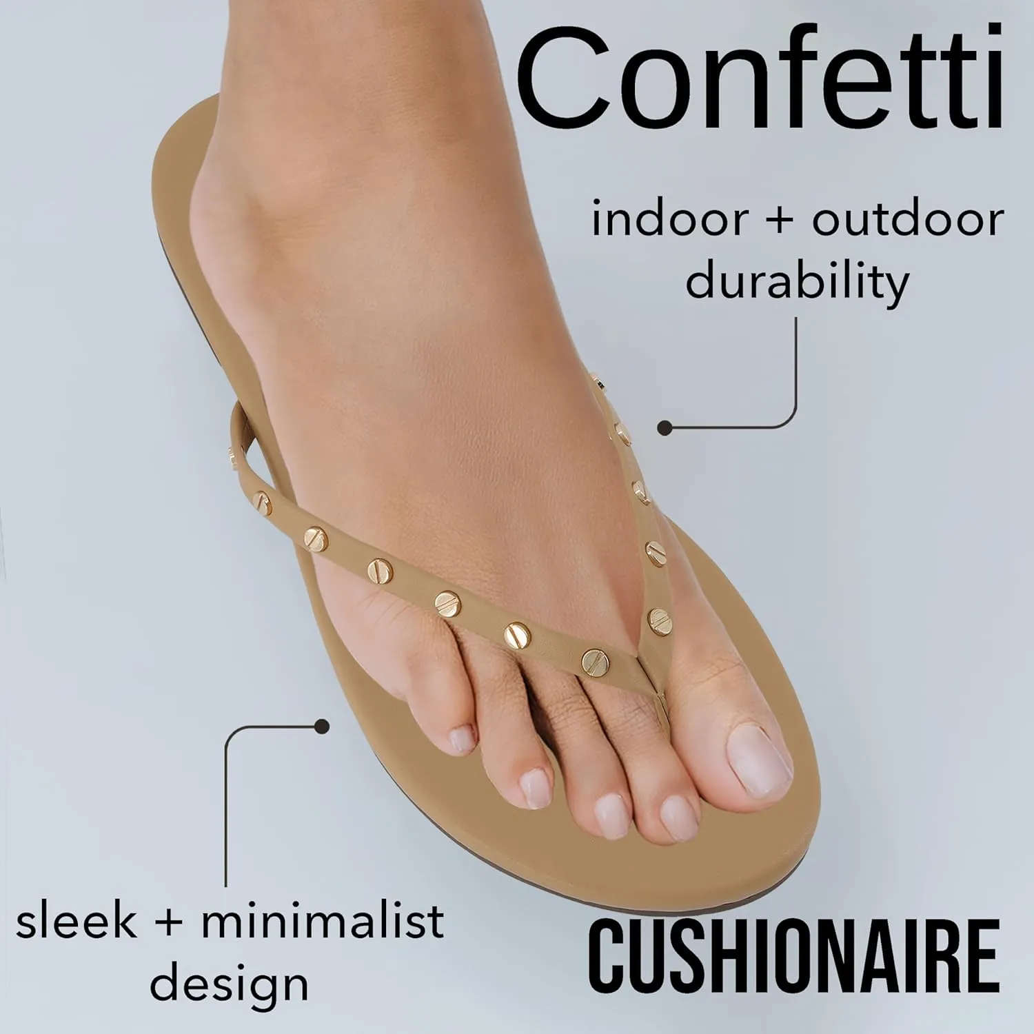 CUSHIONAIRE Confetti Womens Studded Flip Flop Sandal  Slip-On Thong with Memory Foam & Stylish Rivet Strap