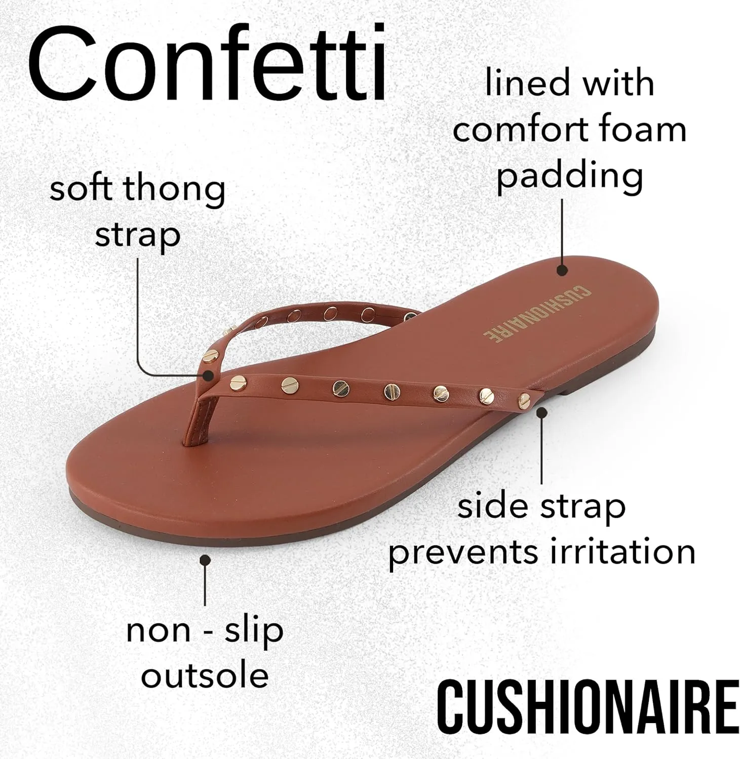 CUSHIONAIRE Confetti Womens Studded Flip Flop Sandal  Slip-On Thong with Memory Foam & Stylish Rivet Strap