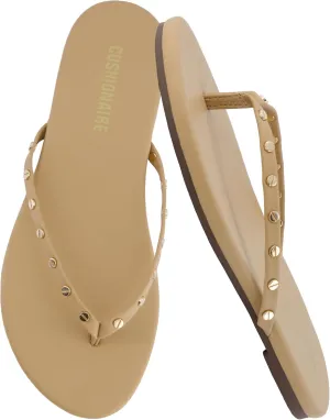 CUSHIONAIRE Confetti Womens Studded Flip Flop Sandal  Slip-On Thong with Memory Foam & Stylish Rivet Strap