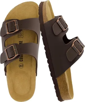 CUSHIONAIRE Lane Cork Footbed Sandals for Women  Comfortable Double Buckle Slip-On with Genuine Suede Footbed & Arch Support Slides for Women Footwear