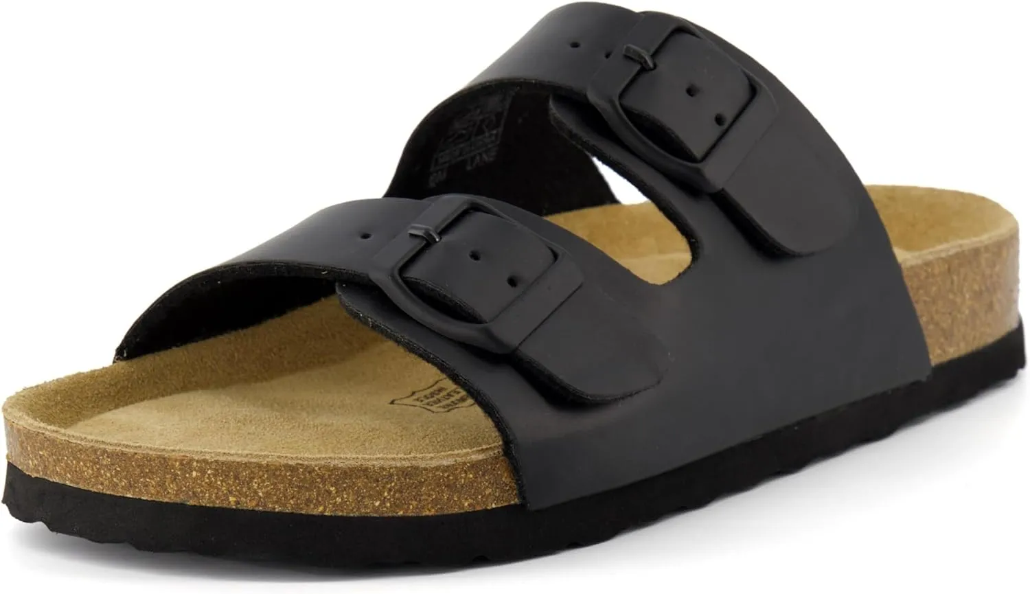 CUSHIONAIRE Lane Cork Footbed Sandals for Women  Comfortable Double Buckle Slip-On with Genuine Suede Footbed & Arch Support Slides for Women Footwear