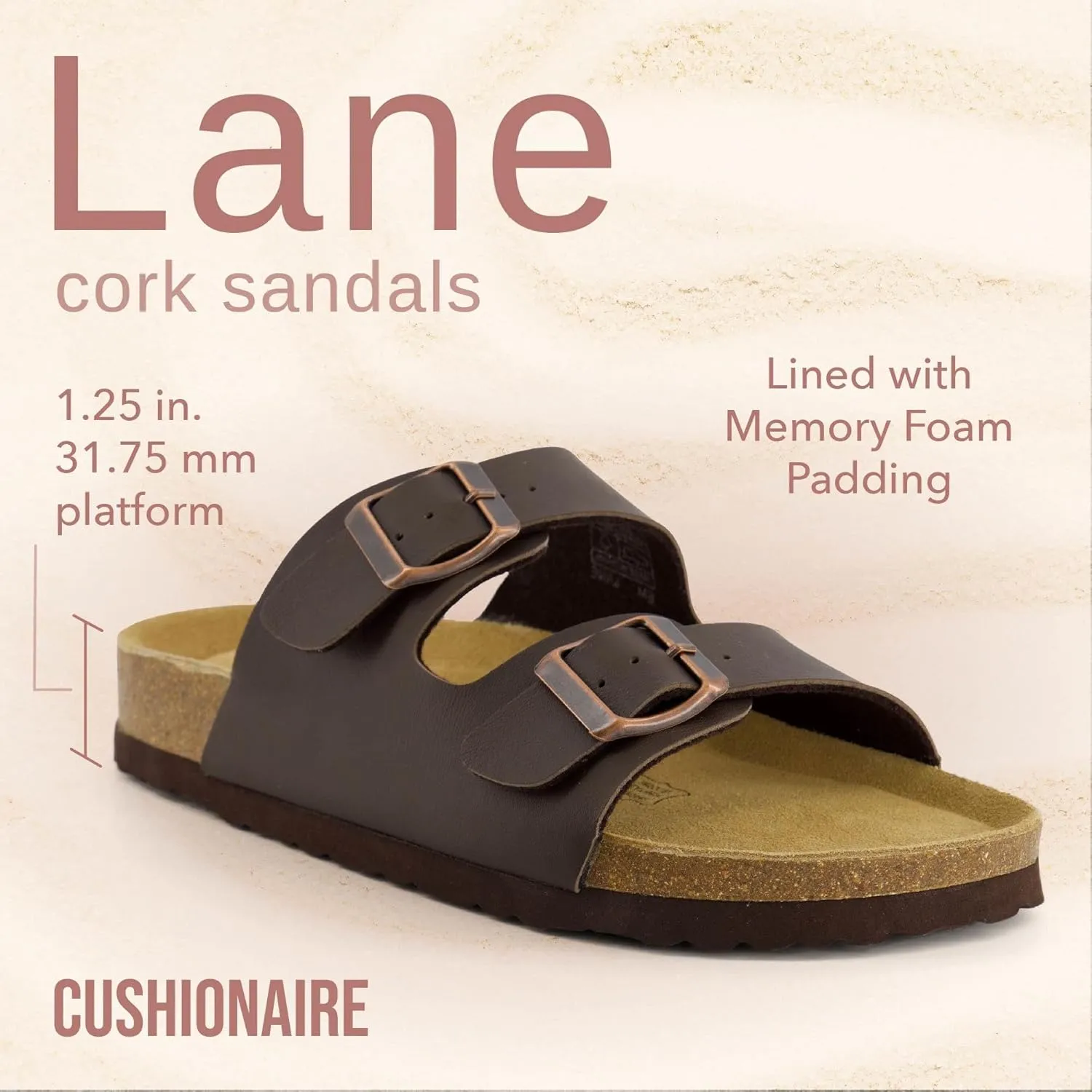 CUSHIONAIRE Lane Cork Footbed Sandals for Women  Comfortable Double Buckle Slip-On with Genuine Suede Footbed & Arch Support Slides for Women Footwear