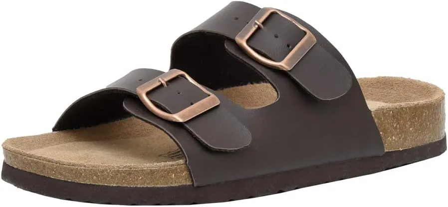 CUSHIONAIRE Lane Cork Footbed Sandals for Women  Comfortable Double Buckle Slip-On with Genuine Suede Footbed & Arch Support Slides for Women Footwear