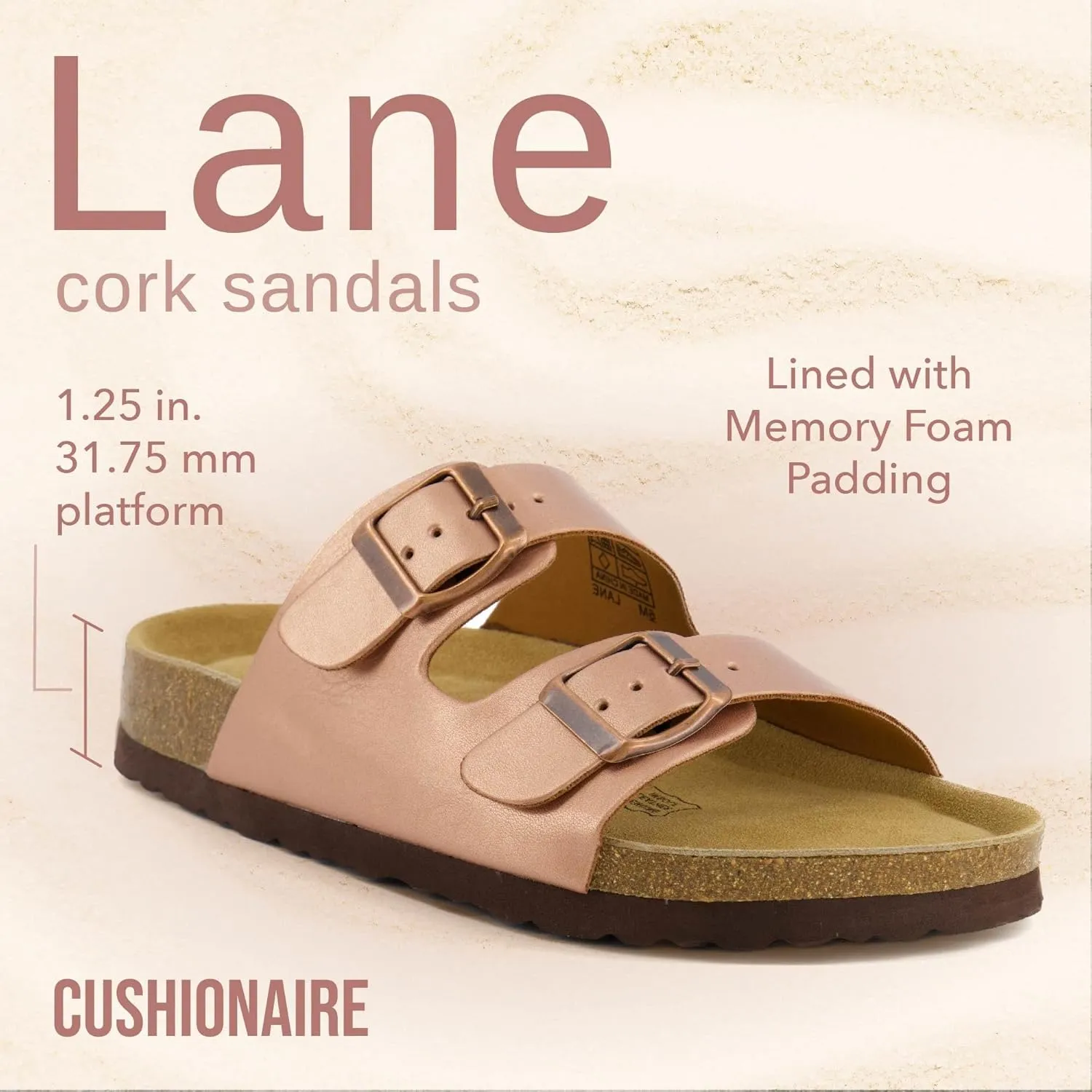 CUSHIONAIRE Lane Cork Footbed Sandals for Women  Comfortable Double Buckle Slip-On with Genuine Suede Footbed & Arch Support Slides for Women Footwear