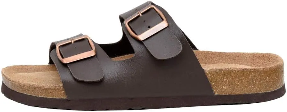 CUSHIONAIRE Lane Cork Footbed Sandals for Women  Comfortable Double Buckle Slip-On with Genuine Suede Footbed & Arch Support Slides for Women Footwear