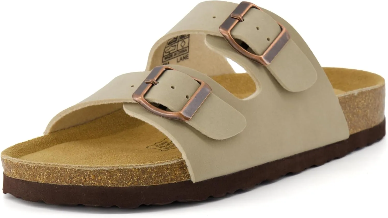 CUSHIONAIRE Lane Cork Footbed Sandals for Women  Comfortable Double Buckle Slip-On with Genuine Suede Footbed & Arch Support Slides for Women Footwear