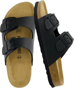 CUSHIONAIRE Lane Cork Footbed Sandals for Women  Comfortable Double Buckle Slip-On with Genuine Suede Footbed & Arch Support Slides for Women Footwear