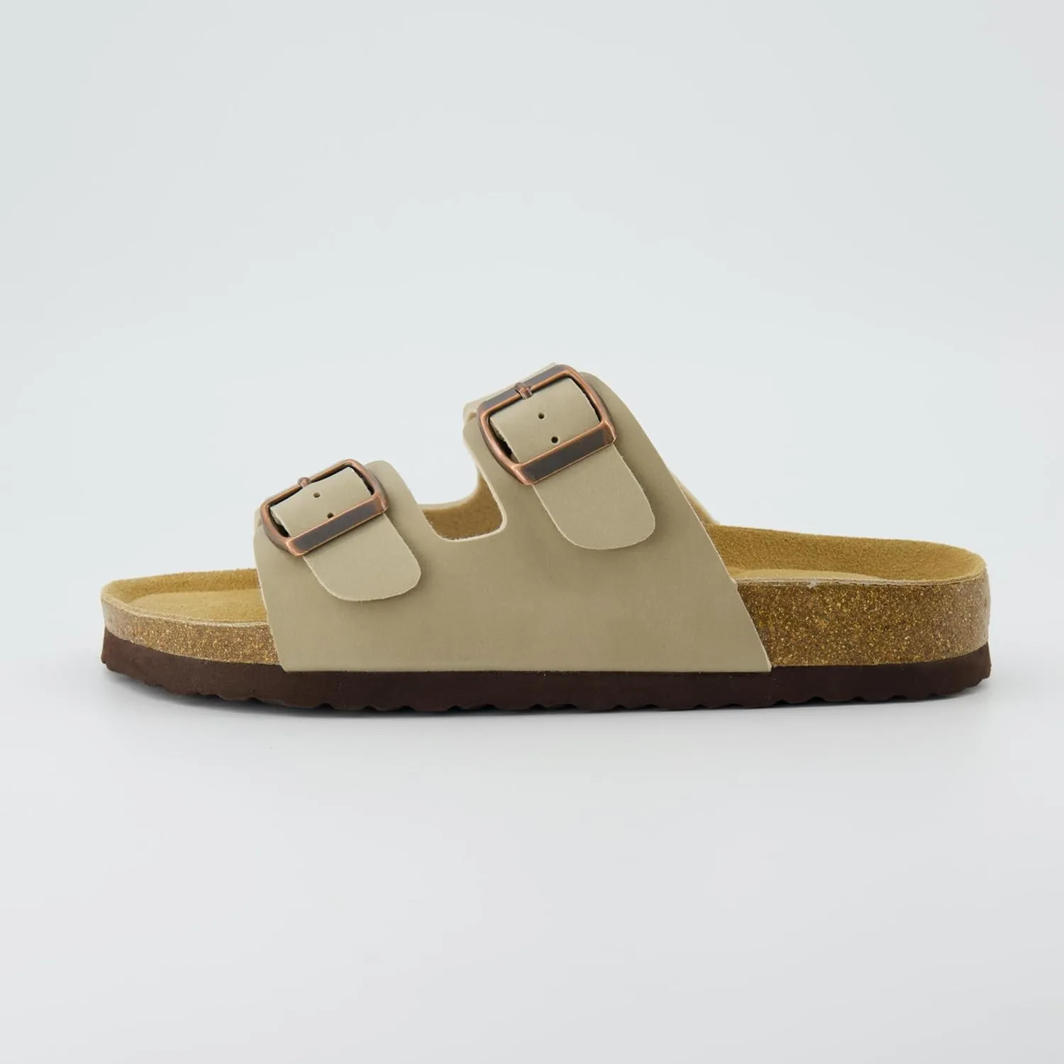 CUSHIONAIRE Lane Cork Footbed Sandals for Women  Comfortable Double Buckle Slip-On with Genuine Suede Footbed & Arch Support Slides for Women Footwear