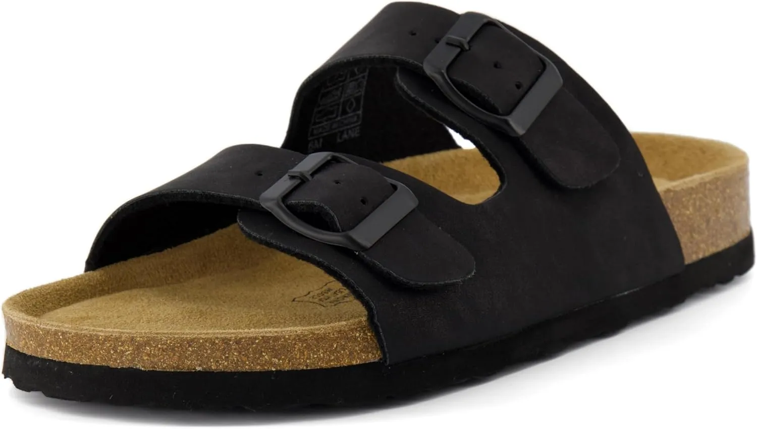 CUSHIONAIRE Lane Cork Footbed Sandals for Women  Comfortable Double Buckle Slip-On with Genuine Suede Footbed & Arch Support Slides for Women Footwear