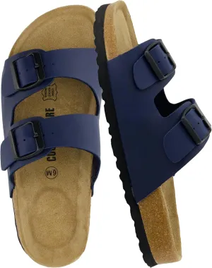 CUSHIONAIRE Lane Cork Footbed Sandals for Women  Comfortable Double Buckle Slip-On with Genuine Suede Footbed & Arch Support Slides for Women Footwear
