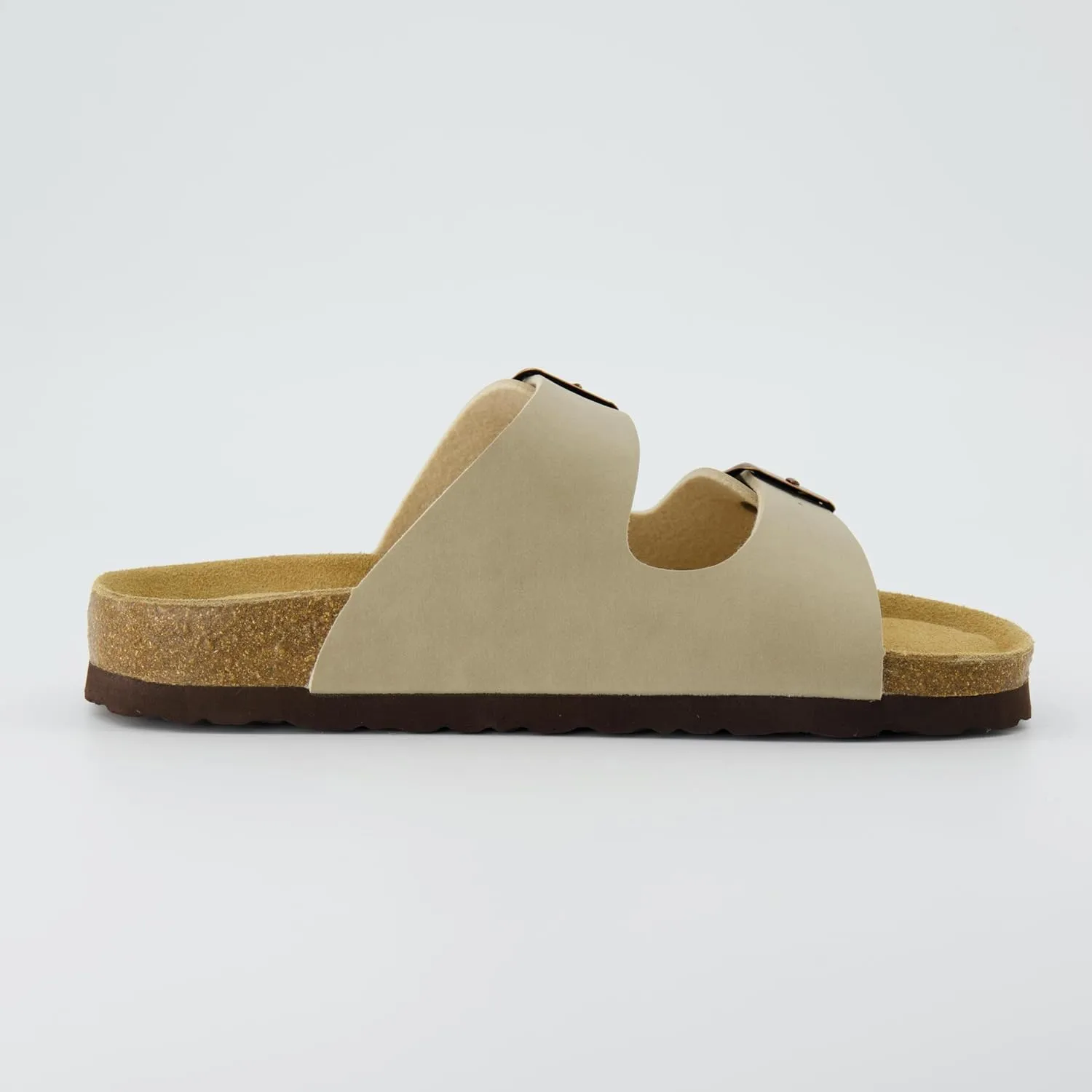 CUSHIONAIRE Lane Cork Footbed Sandals for Women  Comfortable Double Buckle Slip-On with Genuine Suede Footbed & Arch Support Slides for Women Footwear