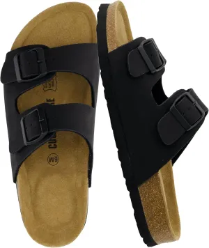 CUSHIONAIRE Lane Cork Footbed Sandals for Women  Comfortable Double Buckle Slip-On with Genuine Suede Footbed & Arch Support Slides for Women Footwear