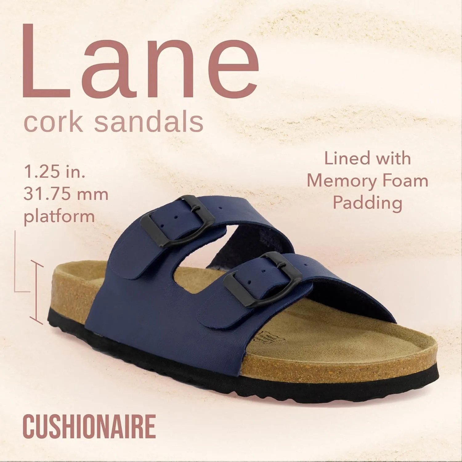 CUSHIONAIRE Lane Cork Footbed Sandals for Women  Comfortable Double Buckle Slip-On with Genuine Suede Footbed & Arch Support Slides for Women Footwear