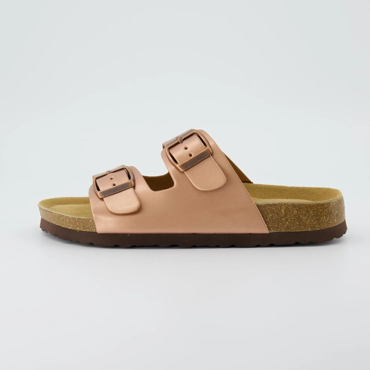 CUSHIONAIRE Lane Cork Footbed Sandals for Women  Comfortable Double Buckle Slip-On with Genuine Suede Footbed & Arch Support Slides for Women Footwear