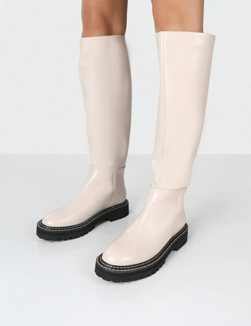 Dana Bone Pu Knee High Boots