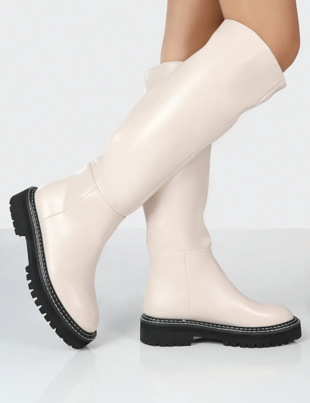 Dana Bone Pu Knee High Boots