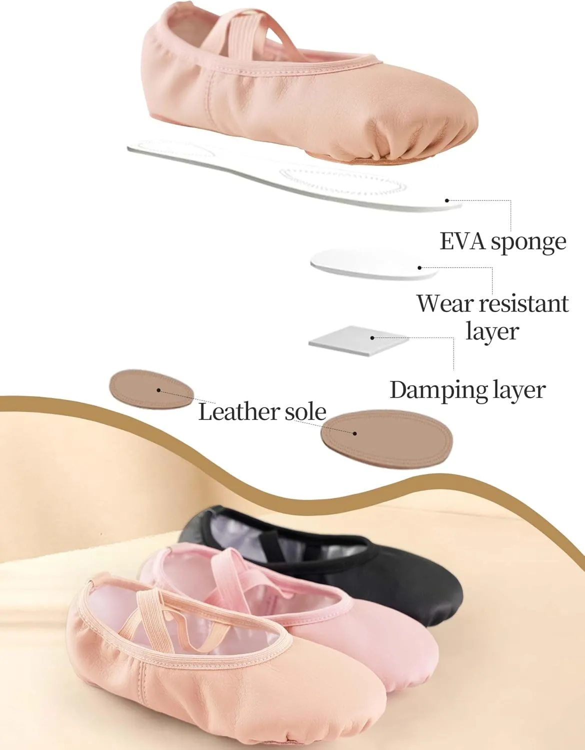 Daydance Toddler Girls Boys Ballet Shoes PU Leather Dance Slippers for Little/Big Kids