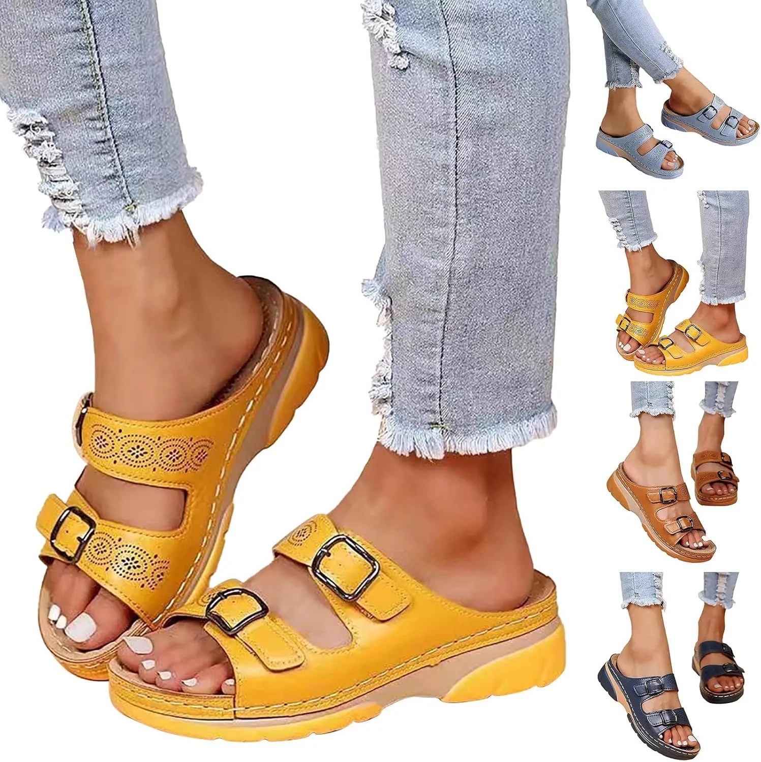 Dheva-C Orthopedic Sandals for Women Summer Dressy 2023, Women Walking Slippers with Arch Support Leopard Anti-Slip Comfortable Slip on Sandals Boho Flip Flops Beach Shoes (Khaki-c, 8)
