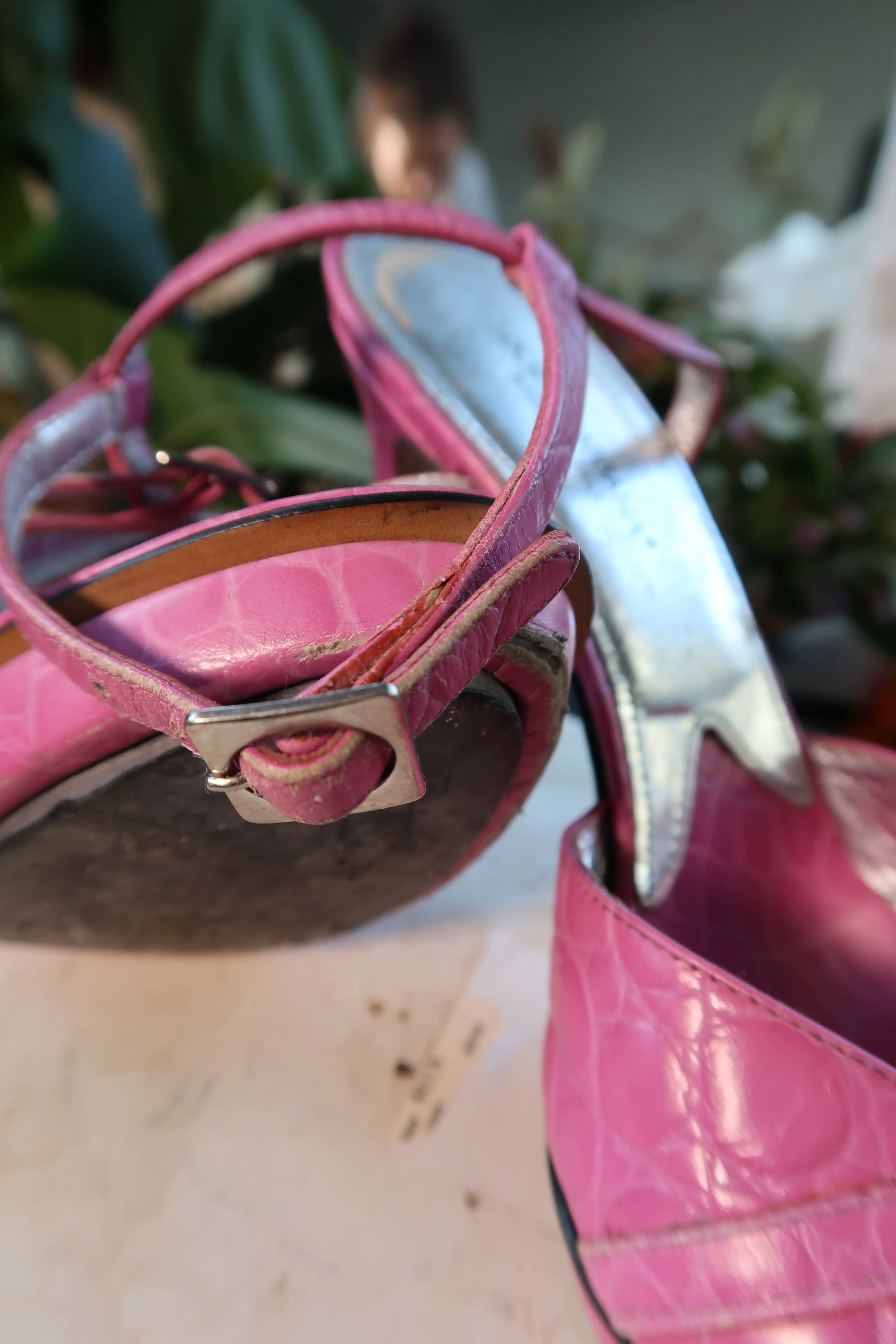 Dolce Gabbana Vintage Pink Alligator Leather Platform Heels
