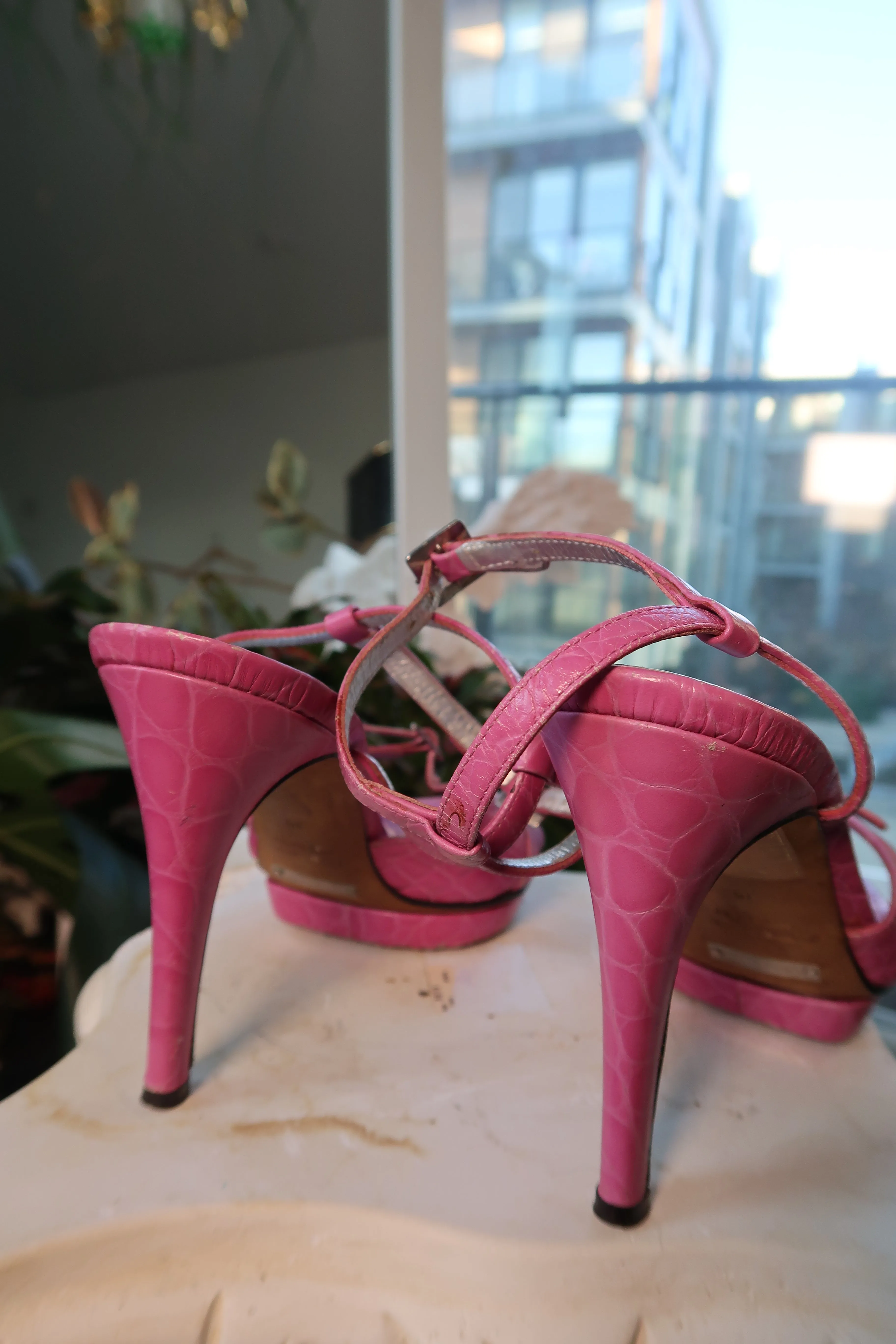 Dolce Gabbana Vintage Pink Alligator Leather Platform Heels