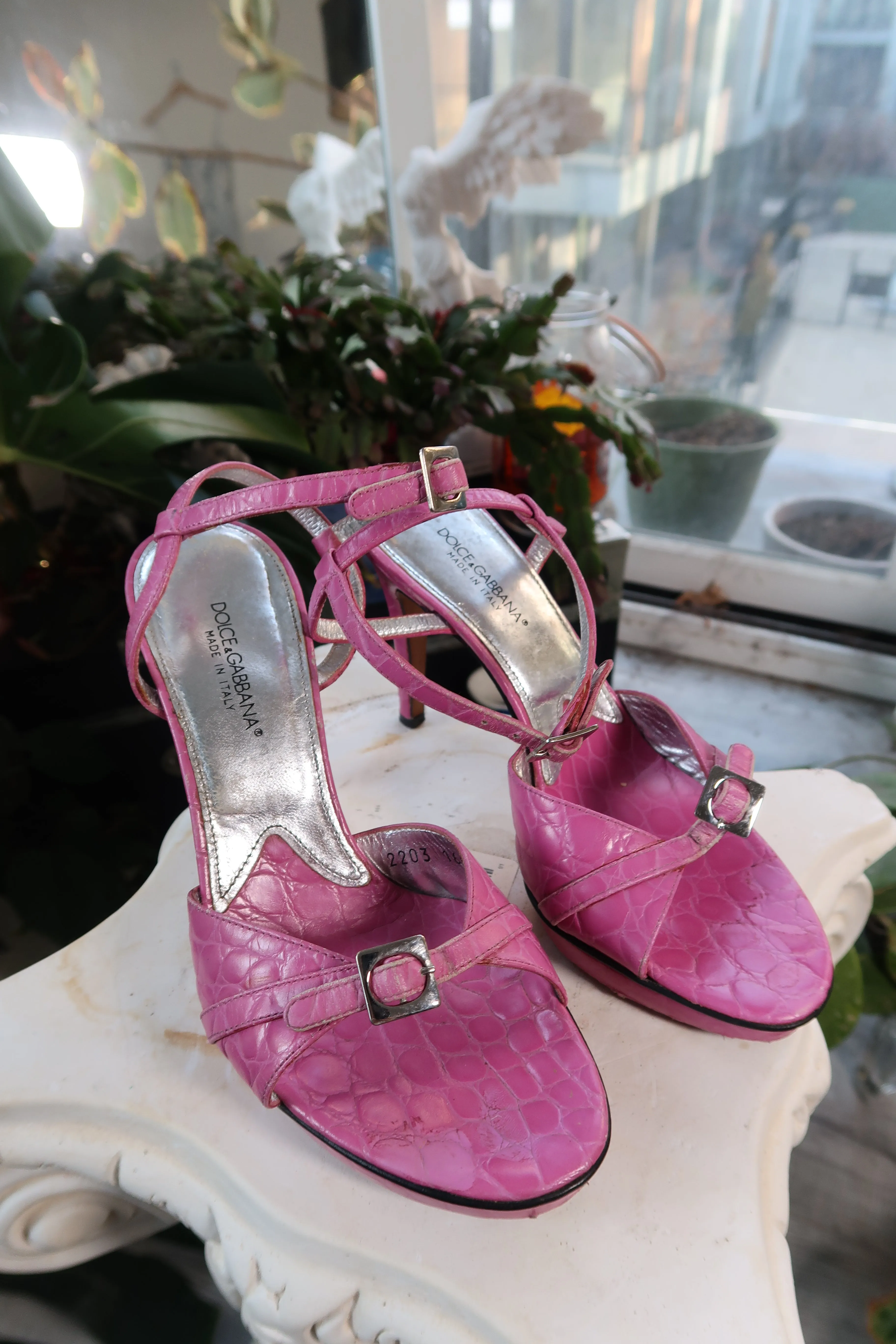 Dolce Gabbana Vintage Pink Alligator Leather Platform Heels