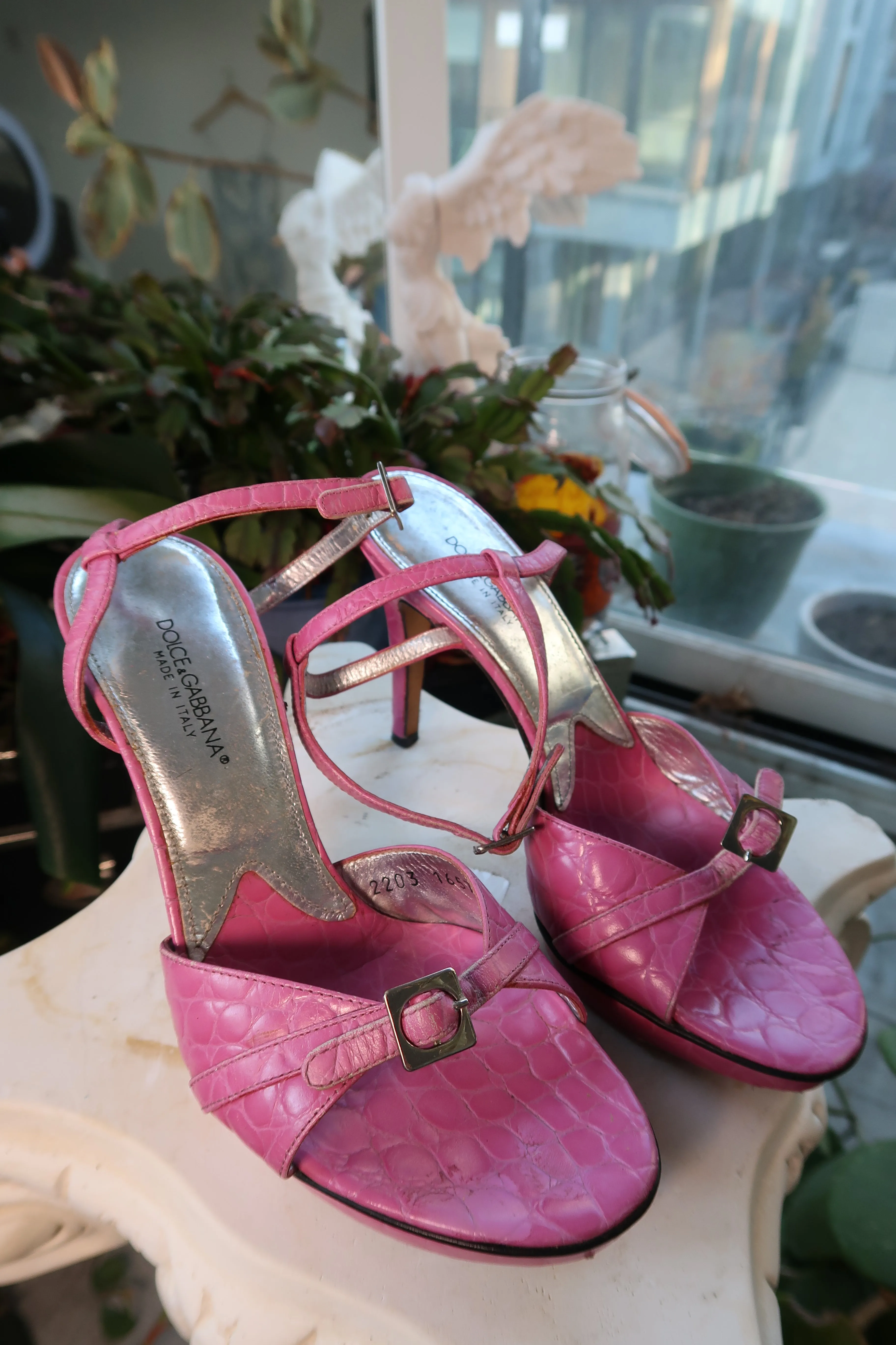 Dolce Gabbana Vintage Pink Alligator Leather Platform Heels