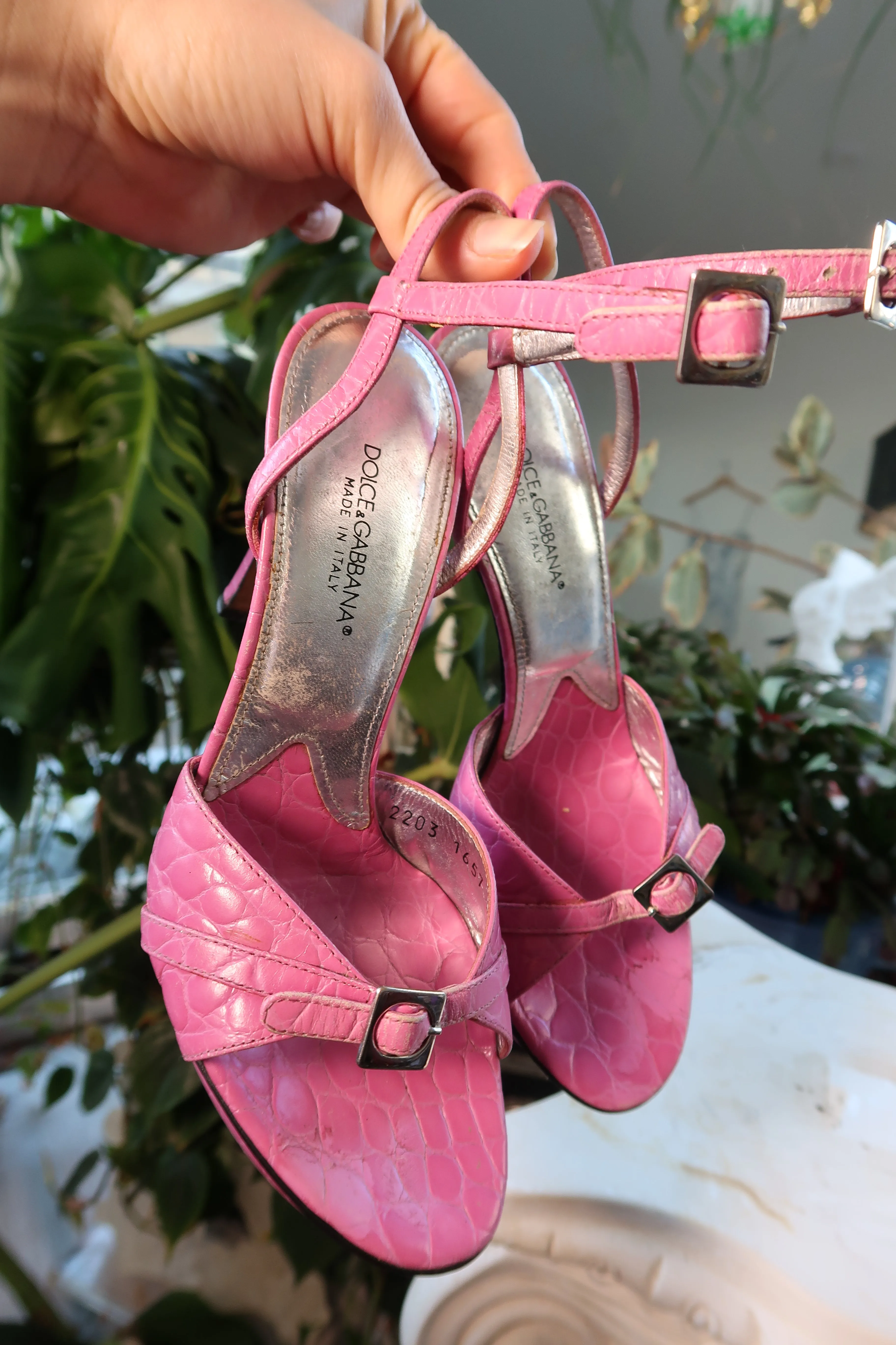 Dolce Gabbana Vintage Pink Alligator Leather Platform Heels