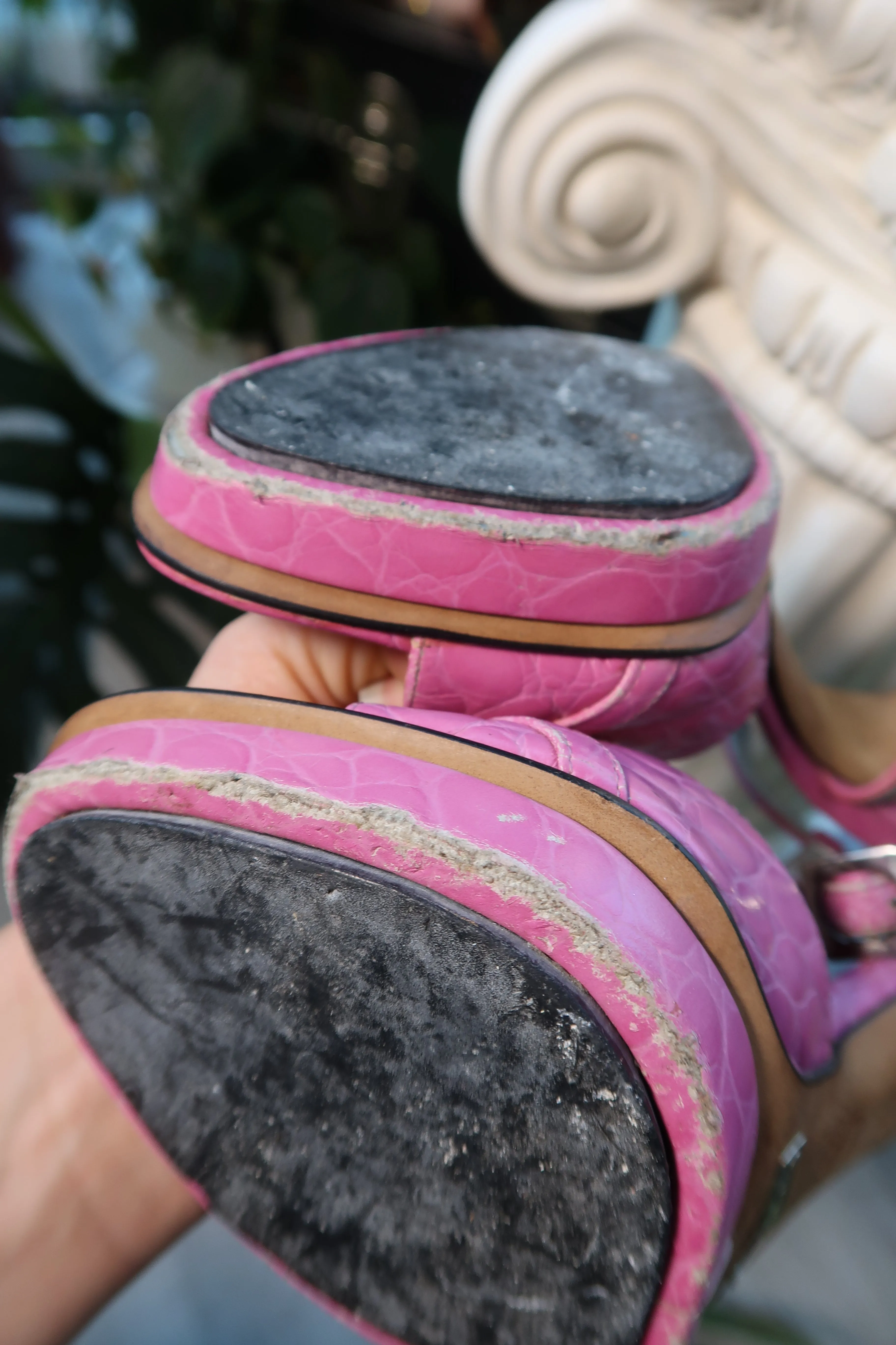 Dolce Gabbana Vintage Pink Alligator Leather Platform Heels