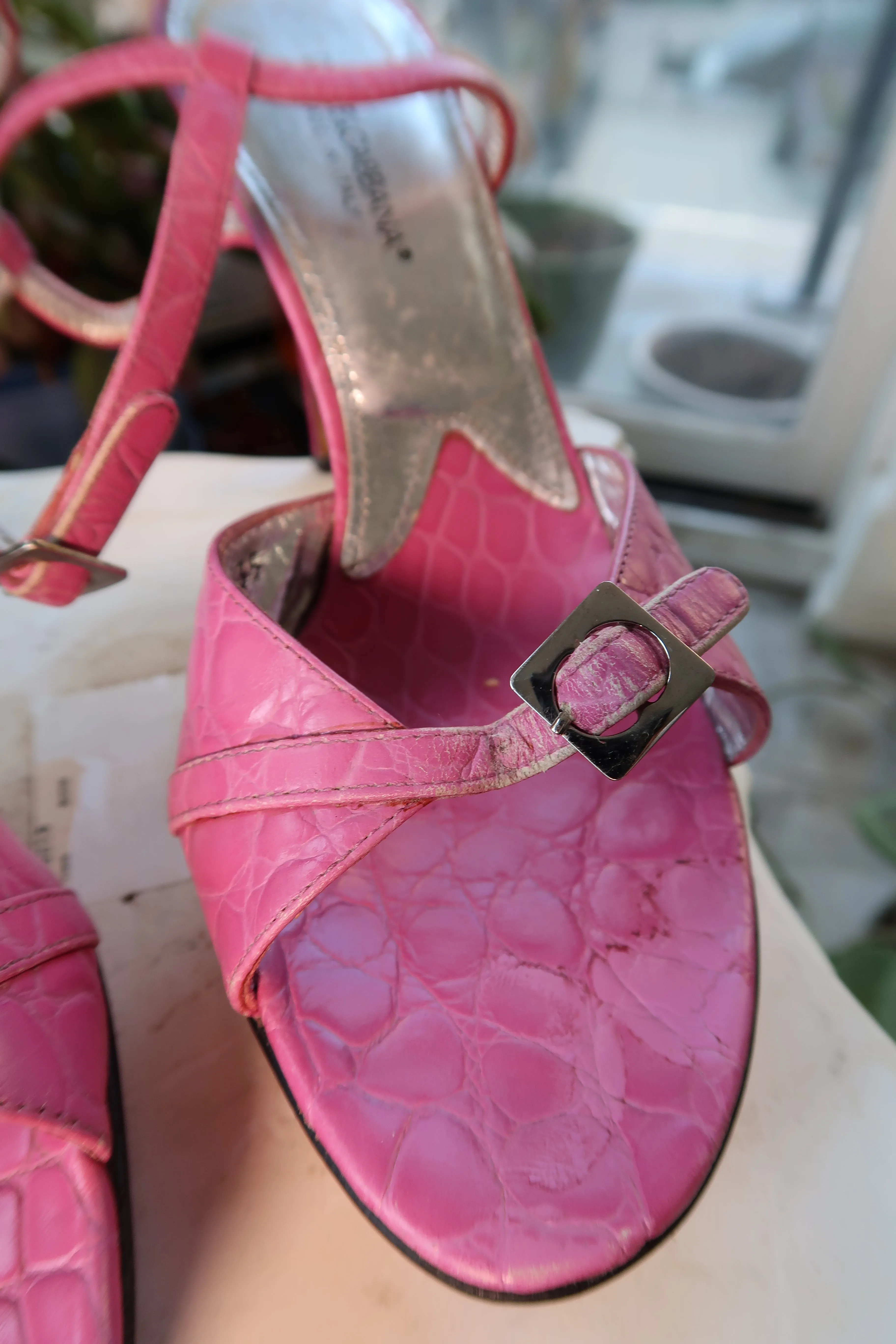 Dolce Gabbana Vintage Pink Alligator Leather Platform Heels
