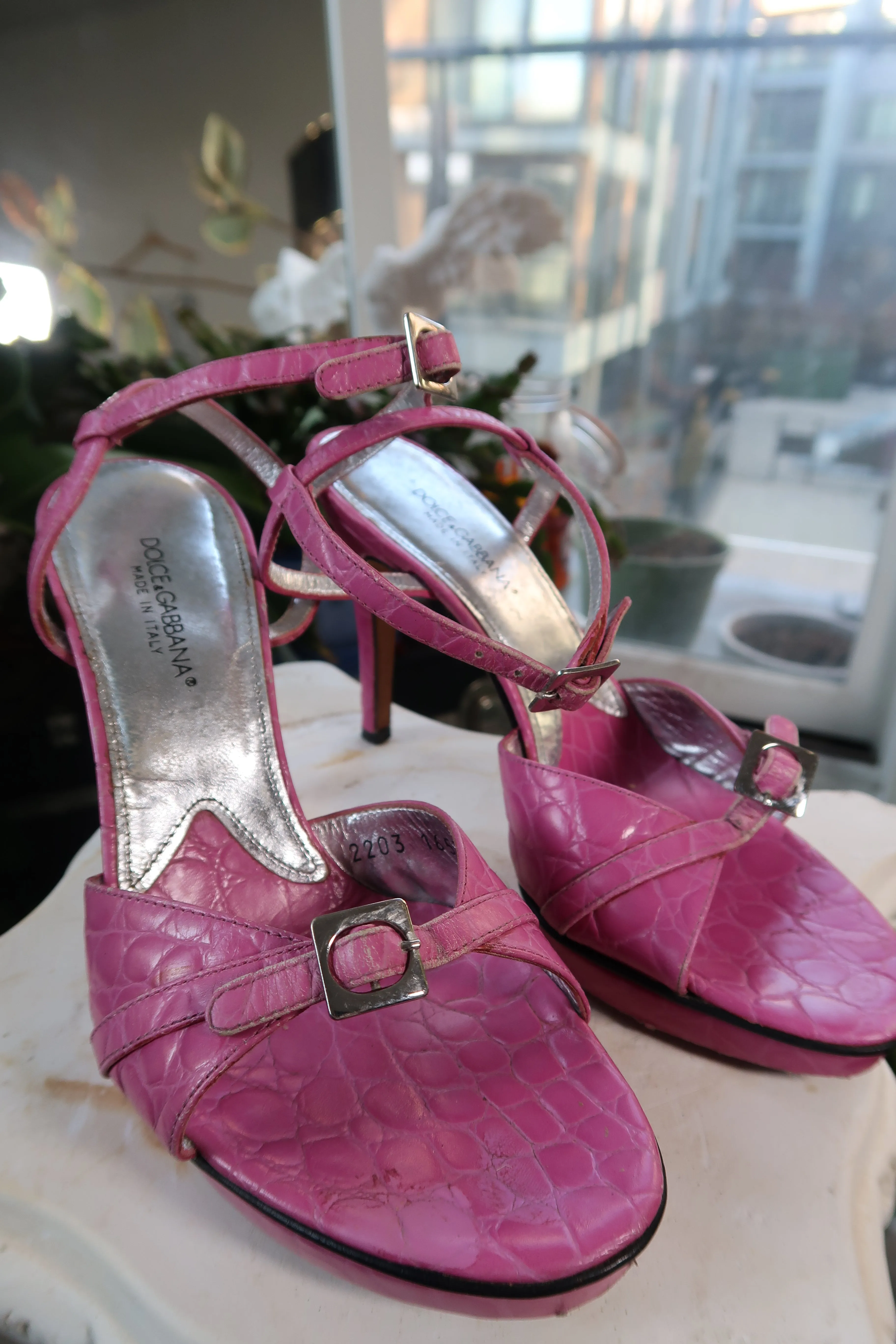 Dolce Gabbana Vintage Pink Alligator Leather Platform Heels