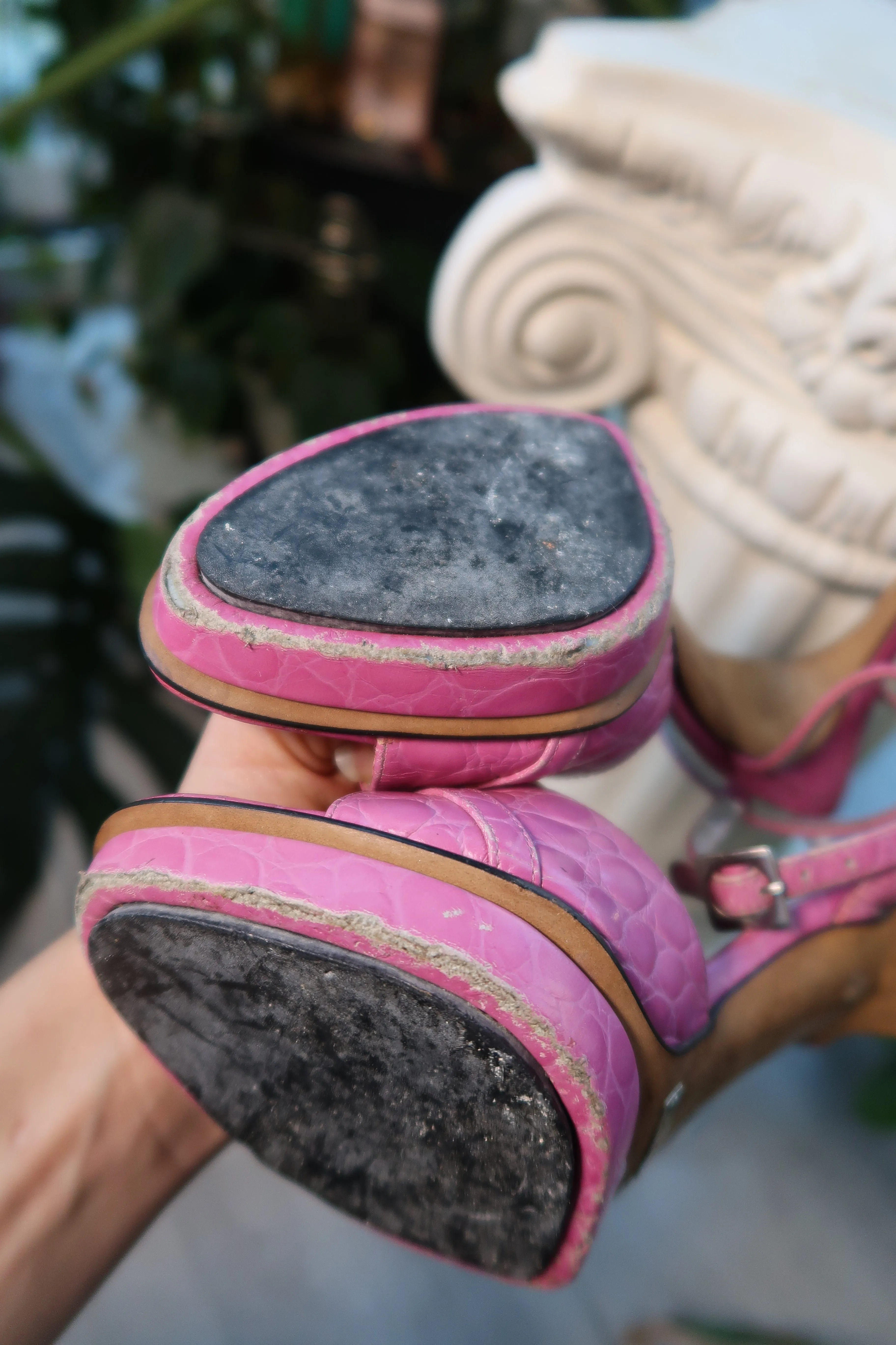 Dolce Gabbana Vintage Pink Alligator Leather Platform Heels