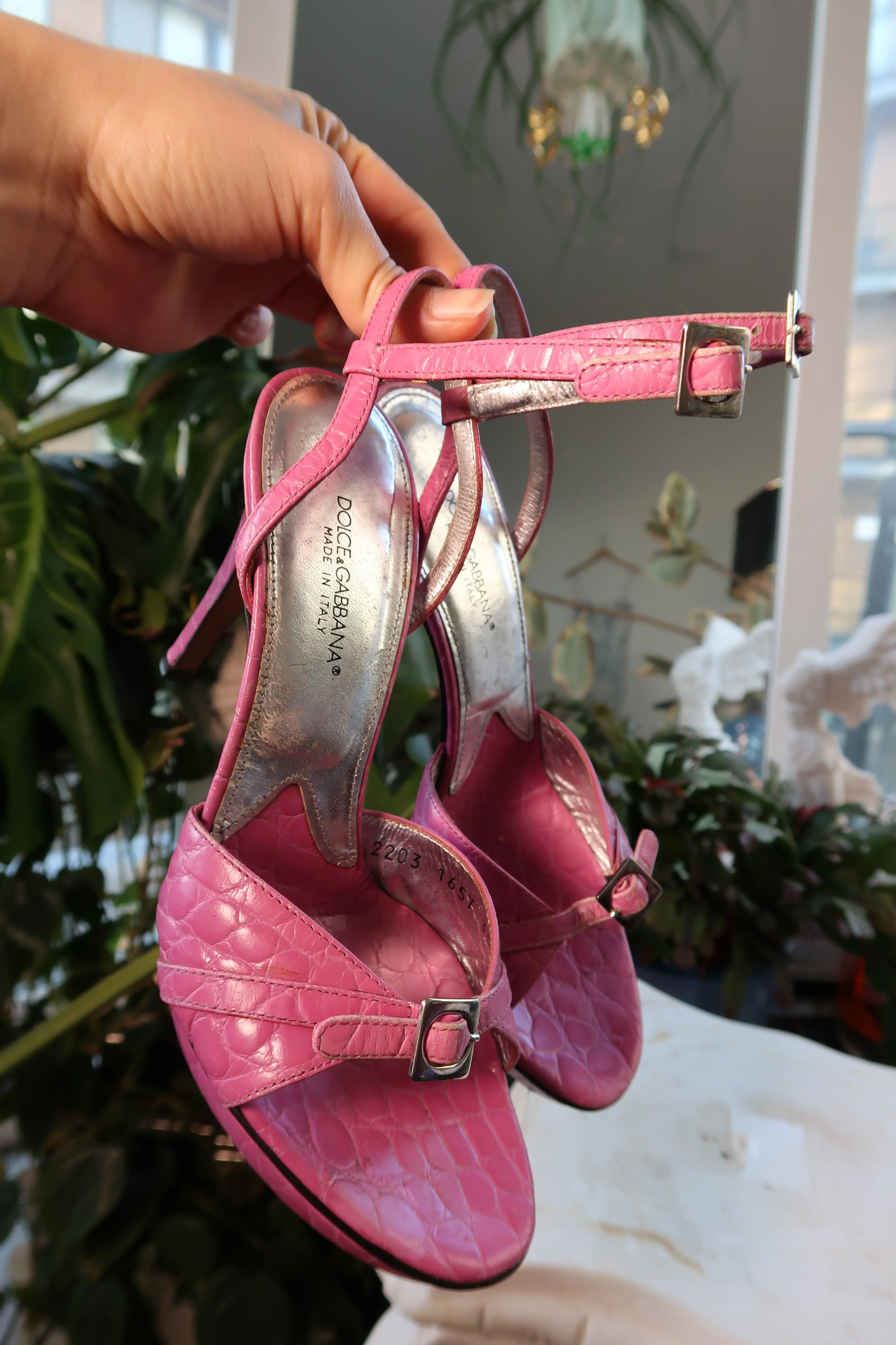 Dolce Gabbana Vintage Pink Alligator Leather Platform Heels