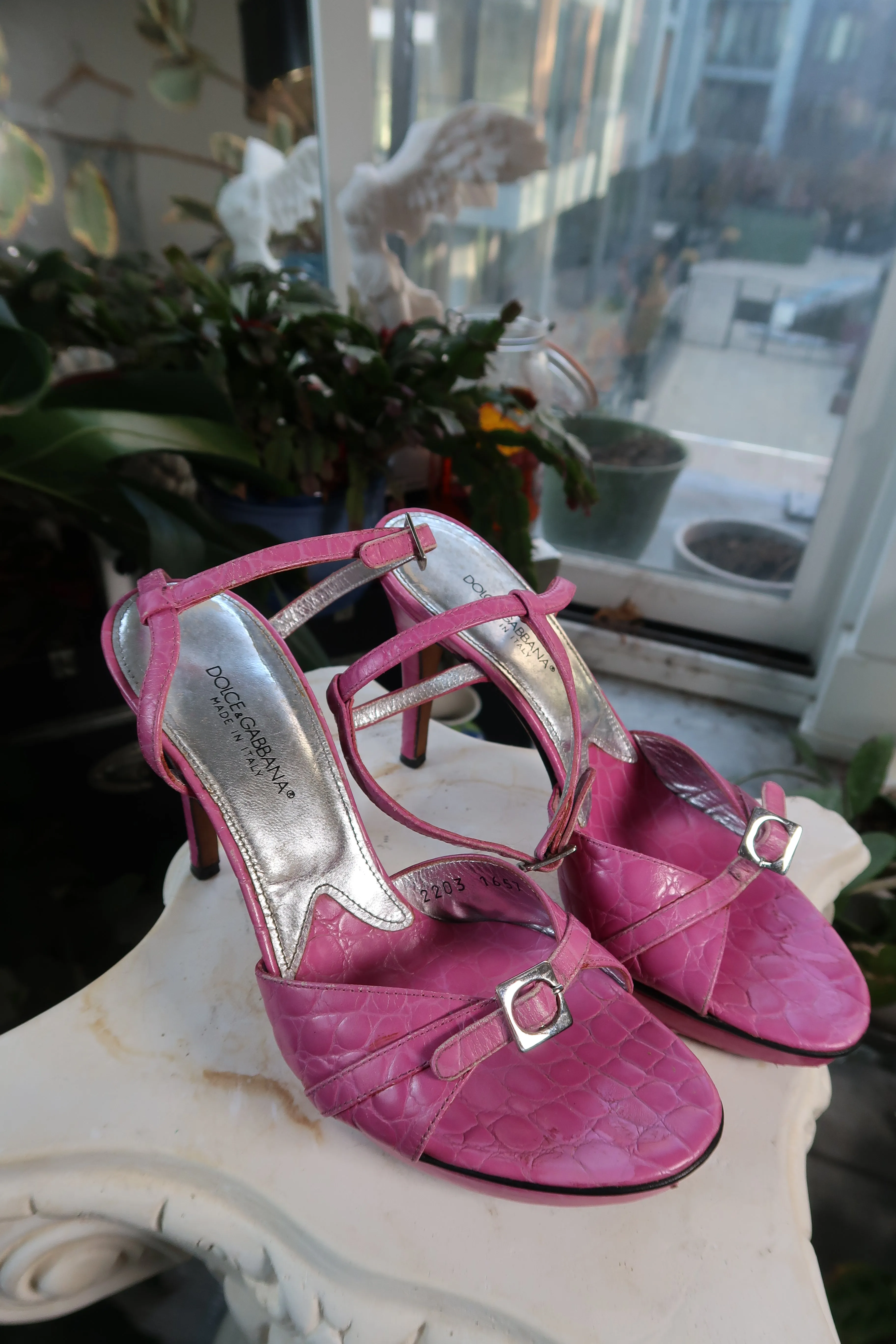 Dolce Gabbana Vintage Pink Alligator Leather Platform Heels