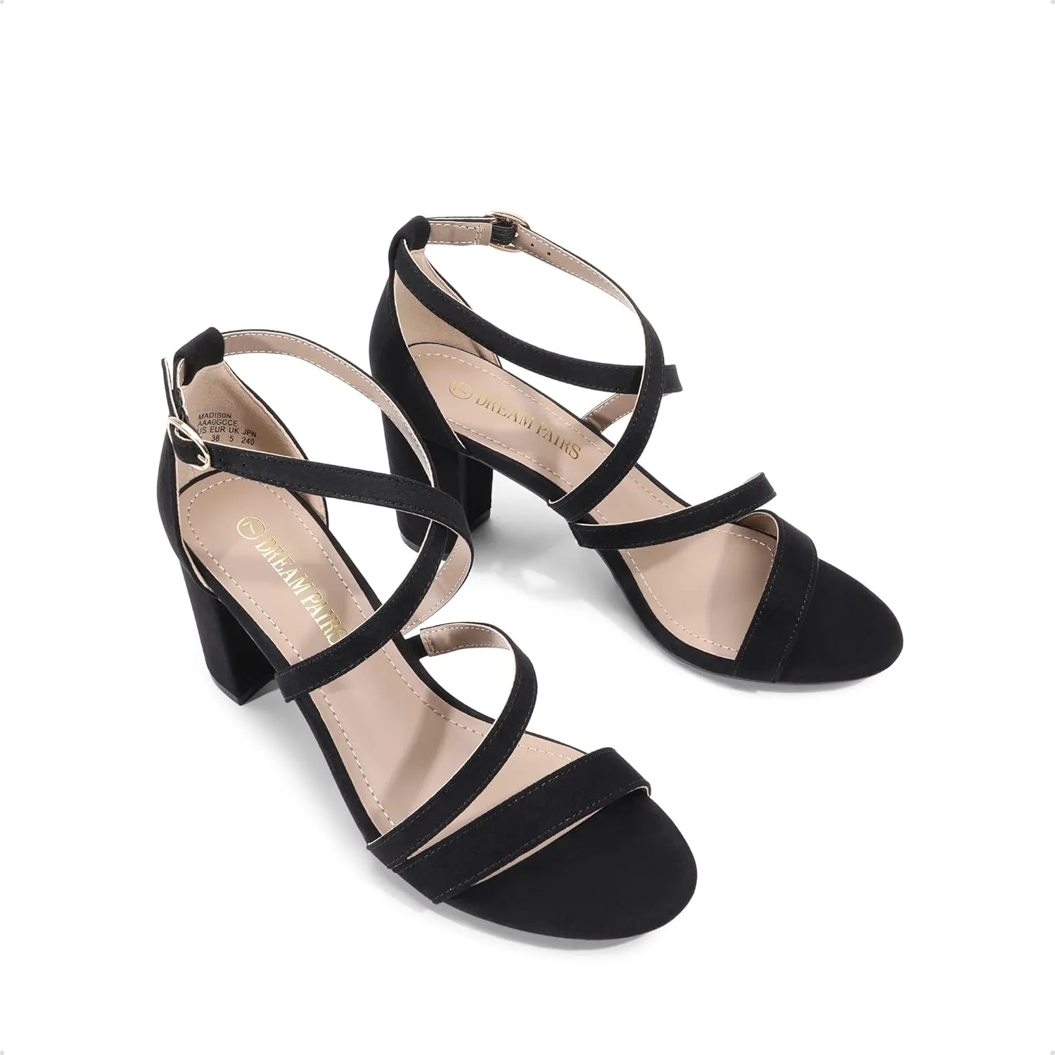 DREAM PAIRS Womens Ankle Strap Dress Pump Low Chunky Heel Sandals