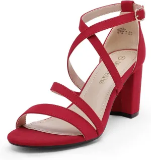 DREAM PAIRS Womens Ankle Strap Dress Pump Low Chunky Heel Sandals