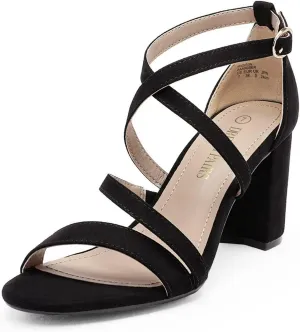 DREAM PAIRS Womens Ankle Strap Dress Pump Low Chunky Heel Sandals