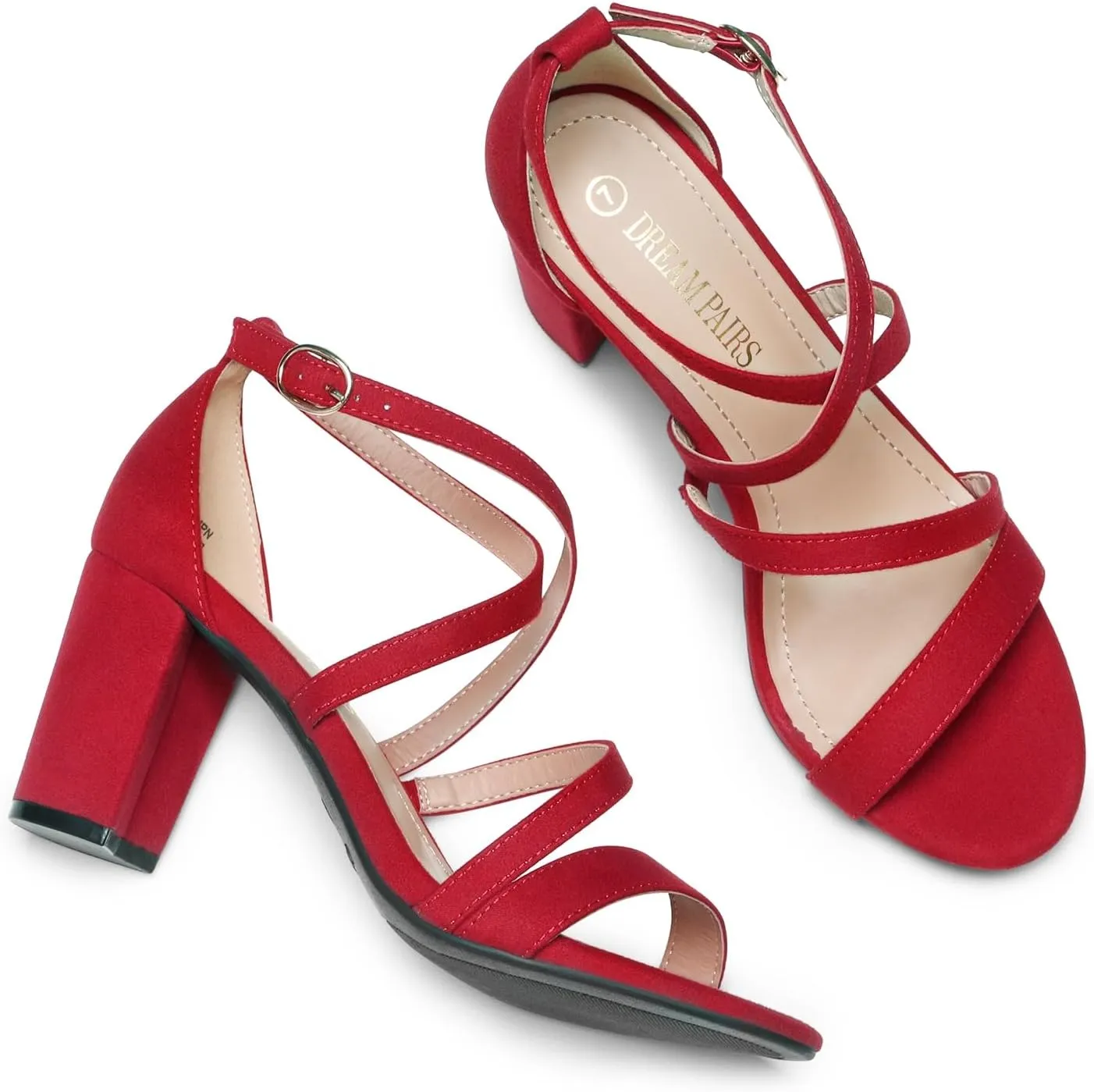 DREAM PAIRS Womens Ankle Strap Dress Pump Low Chunky Heel Sandals