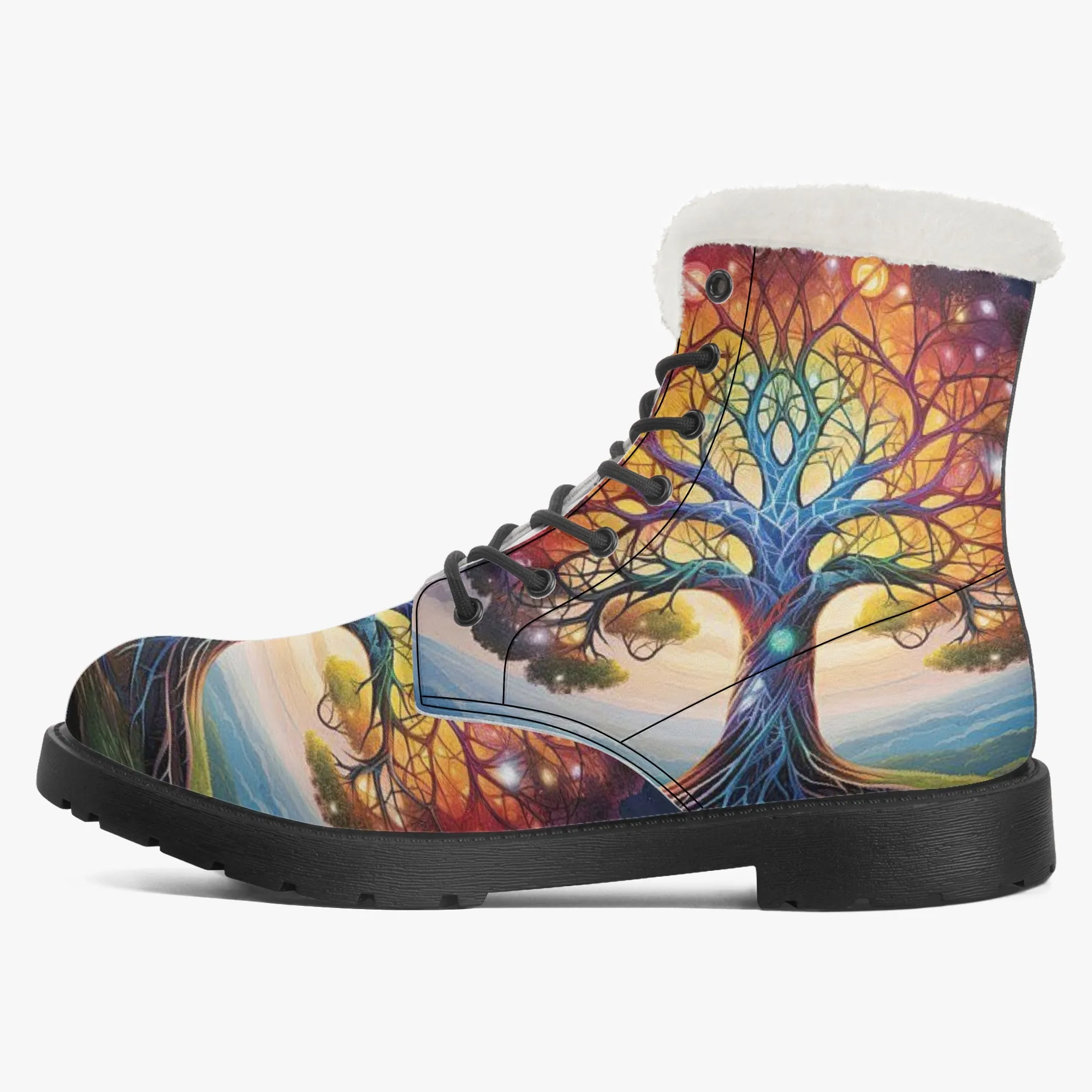 Electric Trees Faux Fur Leather Boots