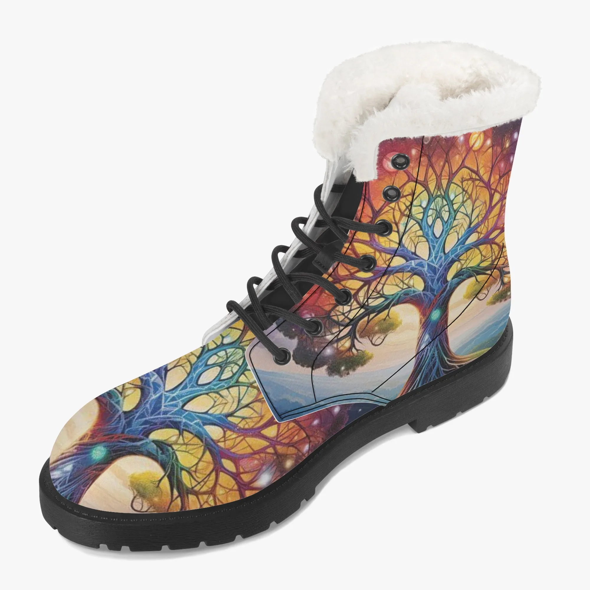 Electric Trees Faux Fur Leather Boots