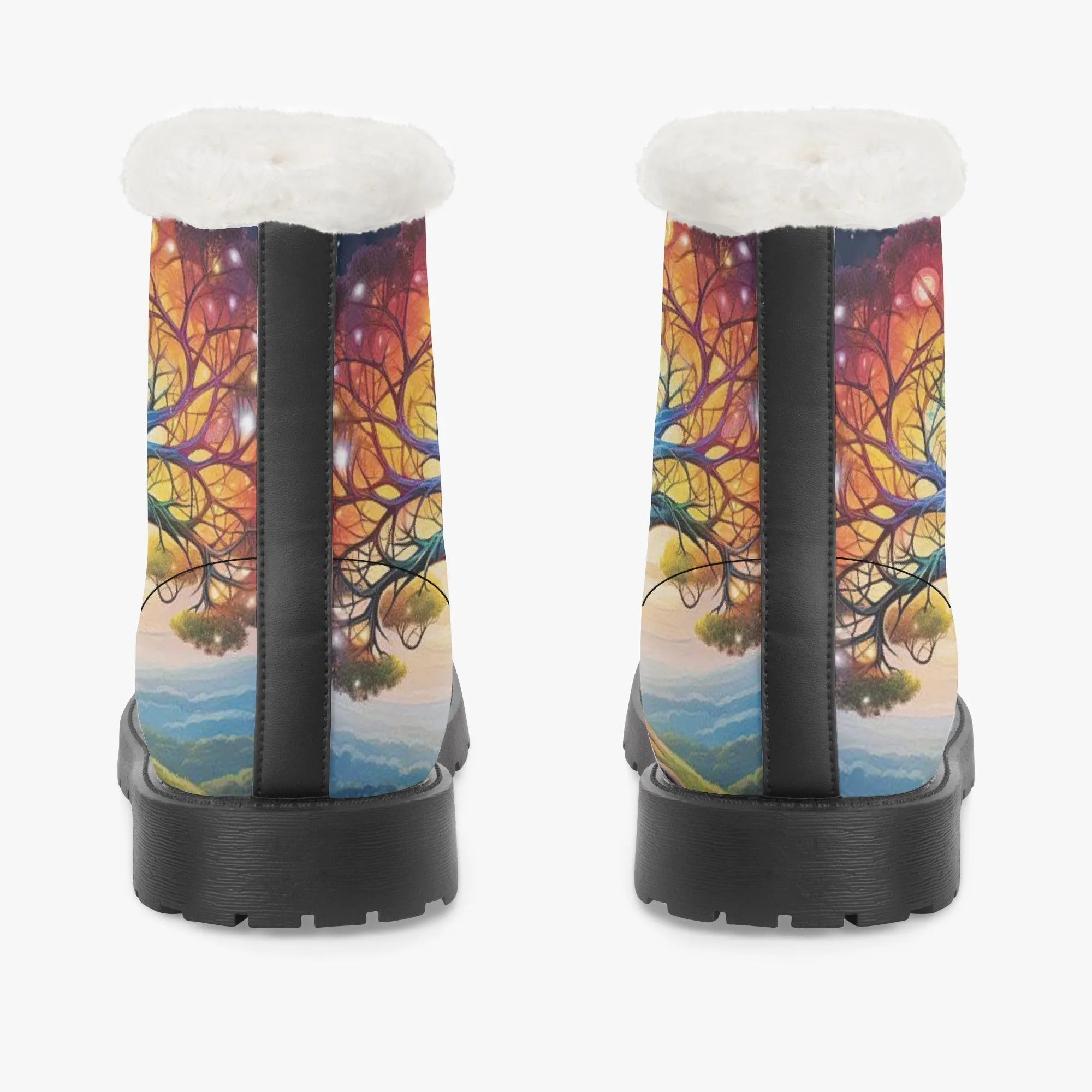 Electric Trees Faux Fur Leather Boots