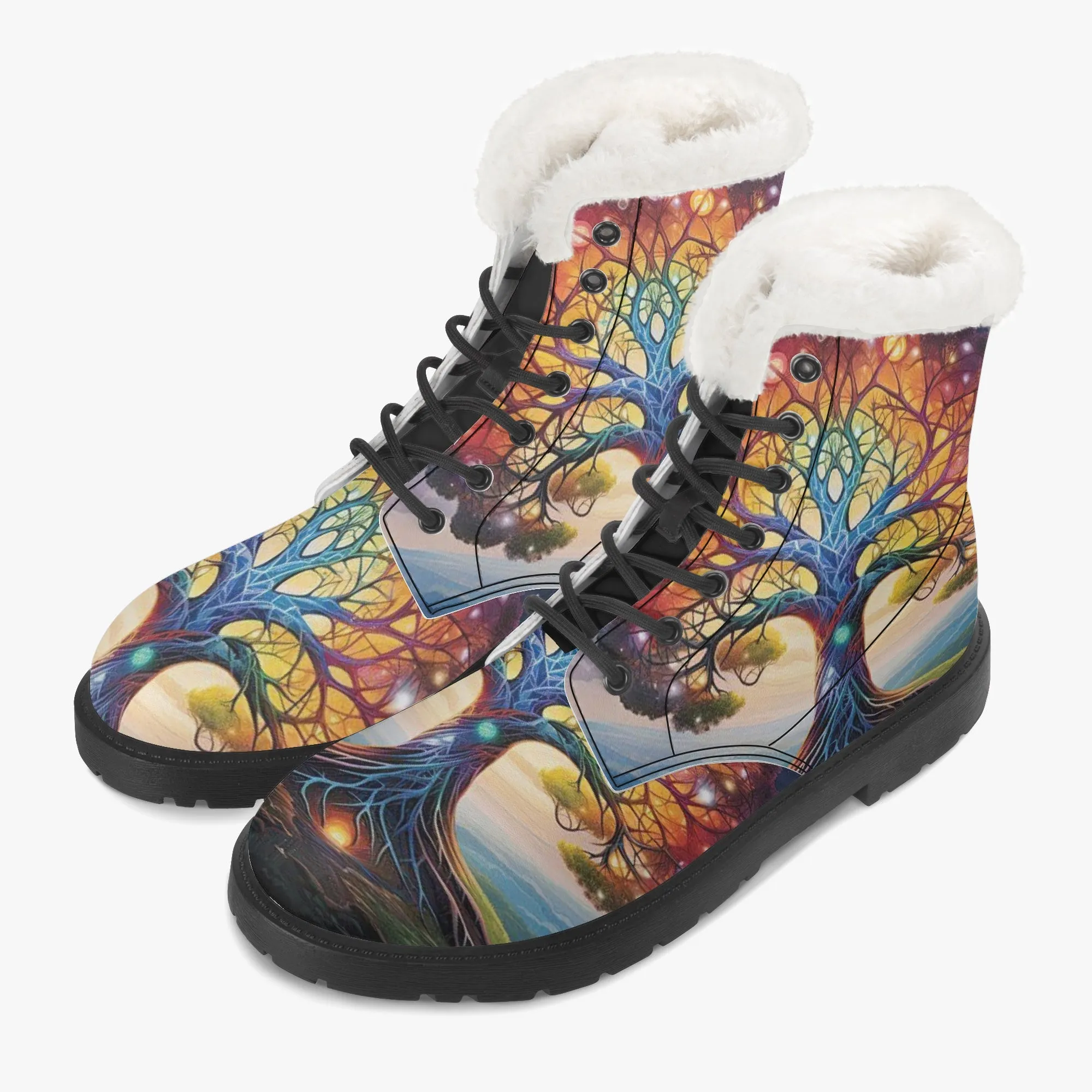 Electric Trees Faux Fur Leather Boots