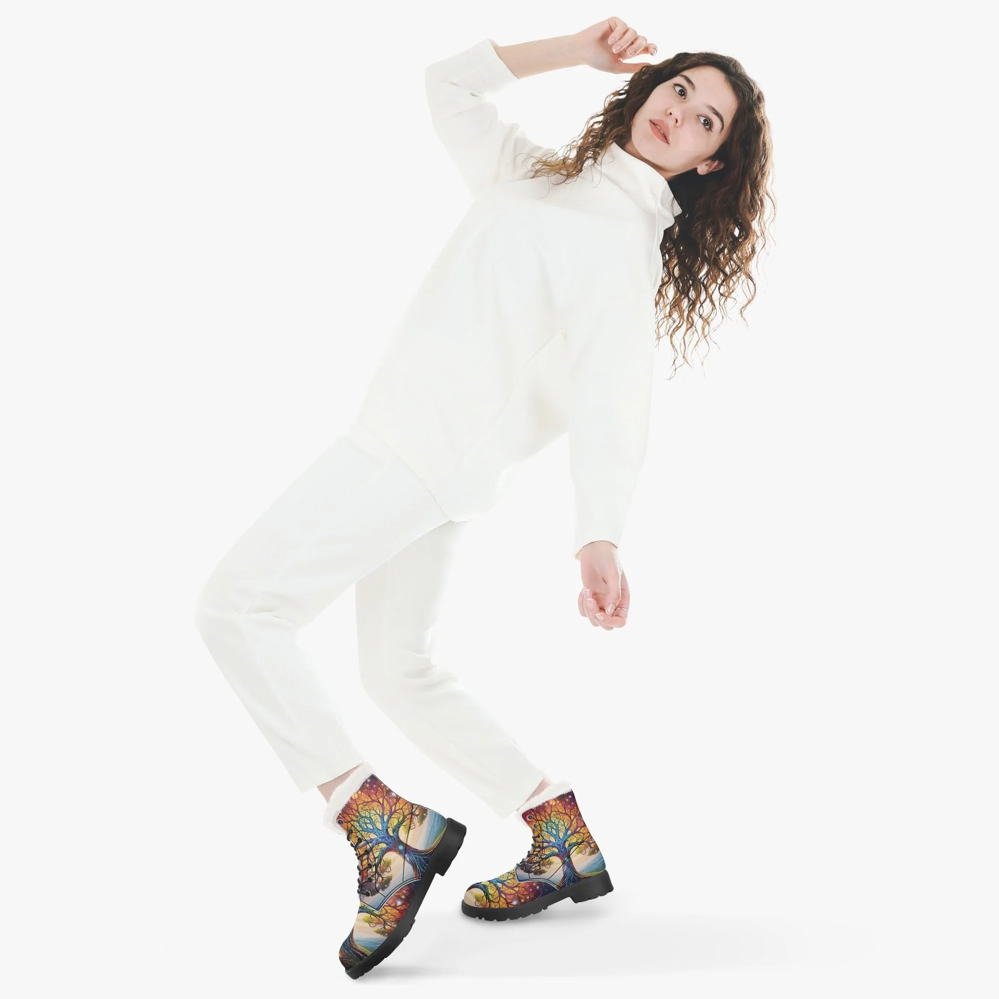 Electric Trees Faux Fur Leather Boots