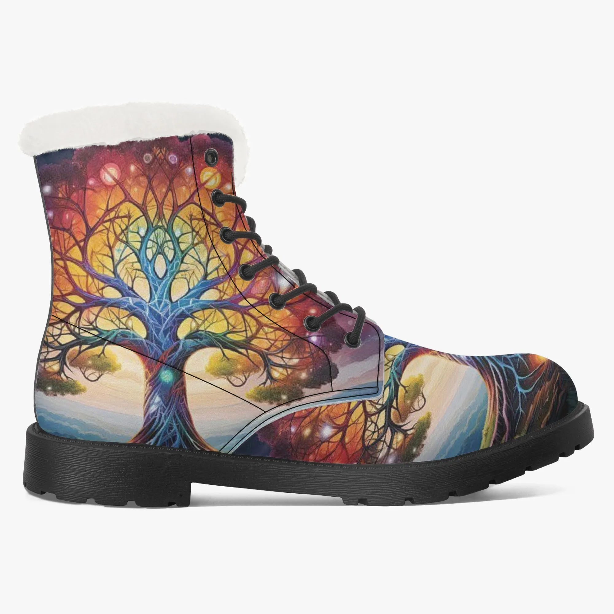 Electric Trees Faux Fur Leather Boots