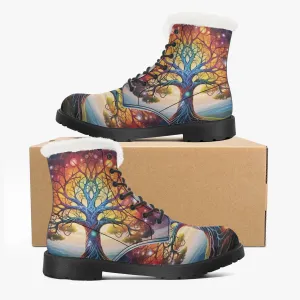 Electric Trees Faux Fur Leather Boots